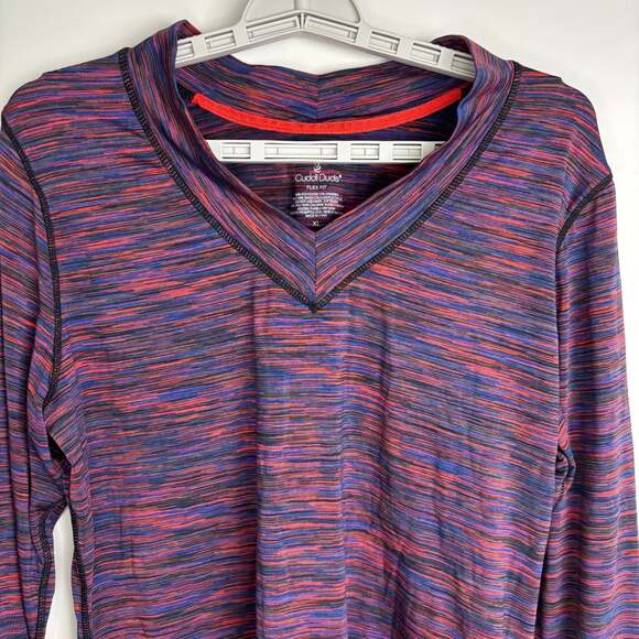 Cuddl Duds Tops - CUDDL DUDS Flex Fit Long Sleeve V-Neck Striped Tunic Womens XL Purple Red Blue